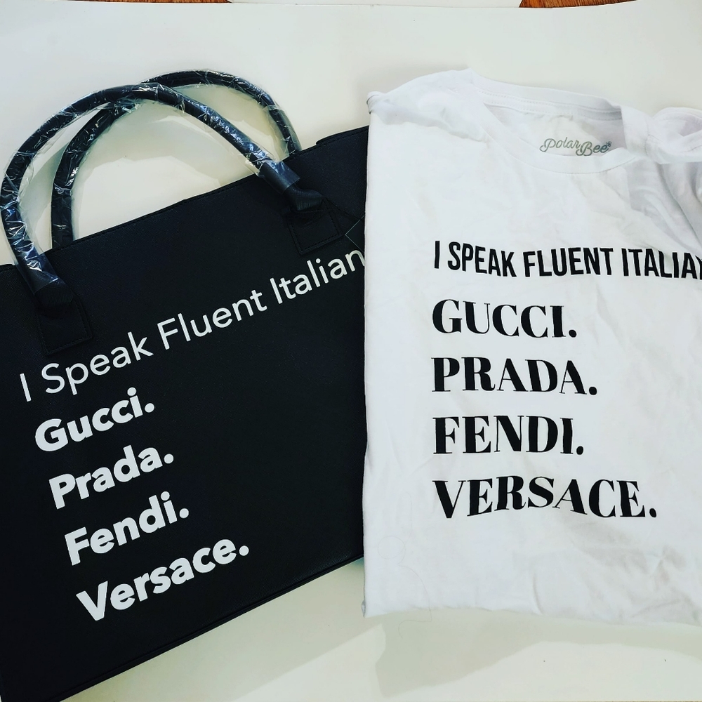 I Speak Fluent Italian bundle handbag and matching t shirt
